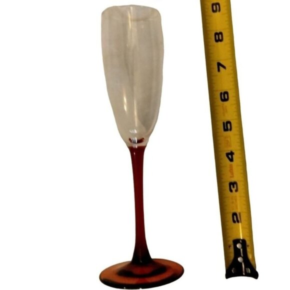 Clear Ruby Red Champagne Flute Tall Stem Fluted Glass Holiday Christmas Wedding - Picture 7 of 7